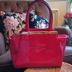 Red vegan patent leather purse